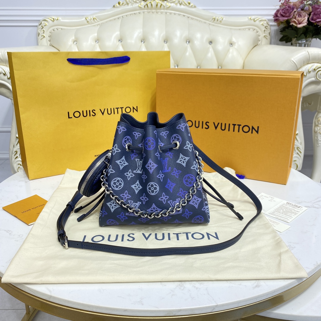 Louis Vuitton BELLA Mahina Leather Handbag M59552 Navy Blue